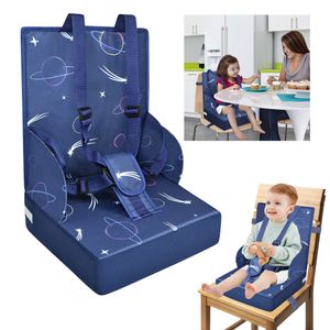 LZQ Booster Chair Child Skladacia detská stolička s nastaviteľným bezpečnostným popruhom Booster Travel Chair Sedadlá vhodné pre väčšinu jedálenských stoličiek, modrá