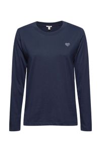 Esprit T-Shirt Damen Longsleeve mit Herz-Print, 100% Baumwolle Blau navy 081EE1K382-400