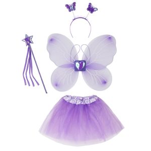 KarneLux Kinder Feen Kostüm Set 4 tlg. für Mädchen - Schmetterling Prinzessin Verkleidung mit Tütü, Flügeln, Zauberstab und Haarreif - Alter 3-8 Jahre