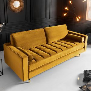Elegantes Design 3er Sofa COZY VELVET 220cm senfgelb Samt Federkern
