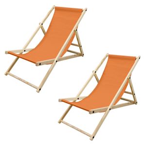 ECD Germany 2x Liegestuhl aus Holz, 3 Liegepositionen, Orange, bis 120 kg