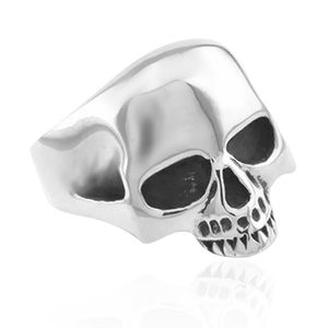 Totenkopf Ring Herren Damen Edelstahl Biker Skull Gothic Massiv Silber Schwarz  64 - Ø 20,57 mm
