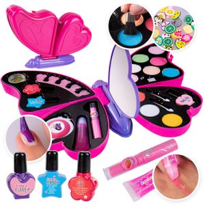 Kinder Make-up Toy Kit für Mädchen, Kinderschmink Set Mädchen, Zubehör im Set, waschbares Make-up Spielzeugset mit Kosmetiktasche, Kinderplay
