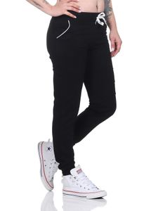 Damen Jogginghose lang Sport-Hose Baumwolle mit Tasche; Schwarz/M1/XL/42