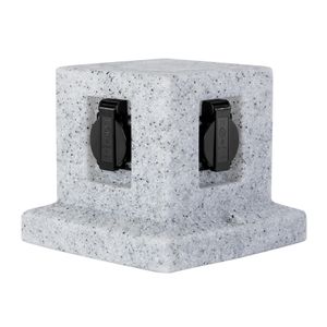 Grafner Gartensteckdose in Steinoptik mit 4 Steckdosen, IP44, 3680W / 16A, eckig, Energiesäule Mehrfachsteckdose Außen Outdoor Stein Optik Außensteckdose 4-fach Granit spitzwassergeschützt Felsen