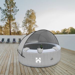 HOME DELUXE - Outdoor Whirlpool - SPLASH + Kissen, Getränkehalter und Sonnendach - Farbe: Grau - ⌀ 208 cm, 130 Luftdüsen - inkl. Abdeckung, Reparaturset, Filterset I Außen Spa für 6 Personen