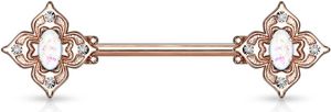 Brustwarzen Piercing Nippelpiercing Brustpiercing Blume Floral Opal Glitzer Zirkonia Kristalle Autiga® rosègold-weiß