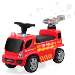 COSTWAY Detské hasičské auto s bublinkovou pištoľou, hudbou, svetlometmi a klaksónmi, jazdiace autíčko pre deti od 18 do 36 mesiacov, červené