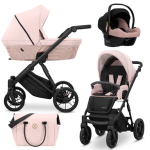 Kinderwagen IVENTO Sportwagen Babywagen Babyschale Komplettset Kinder Wagen Autositz Set 3 in 1 (Smoky Pink, Rahmenfarbe: Schwarz)