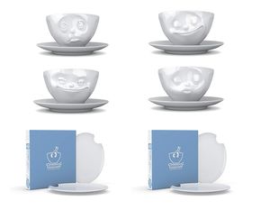 4 x Kaffeetasse by FIFTYEIGHT - 4 Motive + 4 Frühstücksteller mit Biss