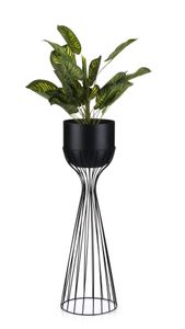 HowHomely Moderner Blumenständer mit Abdeckung 68 cm LOFT - Aus Metall - Pflanzenständer in interessantem Design - schwarzer Rahmen und schwarze Abdeckung im LOFT - Stil
