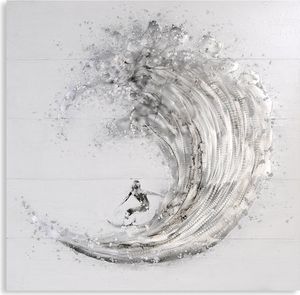 GILDE Leinwandbilder Bild Surfer weiß, grau, silber, handgearbeitet H. 100 cm,31976