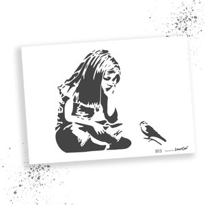 LaserCad Schablonen BANKSY Streetart  (B13, Girl and Bird, DIN A2) Stencil für Graffiti, Airbrush, Deko