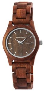 Excellanc Damen Uhr Holz Gliederarmband 1800156-003 Holzuhr braun Wallnussholz