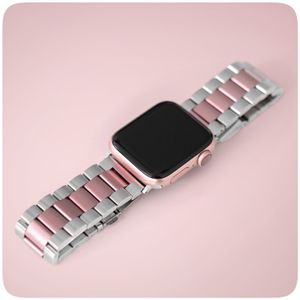 PRECORN Ersatzarmband silber/rosegold Kompatibel mit Apple Watch 42mm 44mm 45mm Edelstahl Metall Armband kompatibel mit Watch Serie 8/7/6/5/4/3/2/1/Apple Watch SE