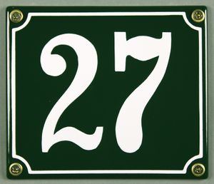 Hausnummernschild 27 grün 12x14 cm  Schild Emaille Hausnummer Haus Nummer Zahl Ziffe
