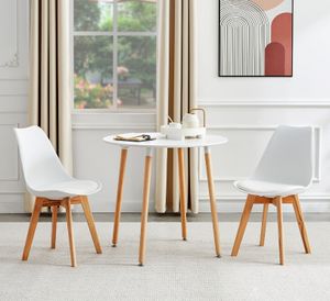 IPOTIUS kulatý jídelní stůl malý s bukovým dřevem, pro malé místnosti, kuchyňský stůl jídelní stůl jídelna, vhodný obývací pokoj, kancelář, kuchyně, 80x80x74 cm, 4 nohy s bukovým dřevem, bílý