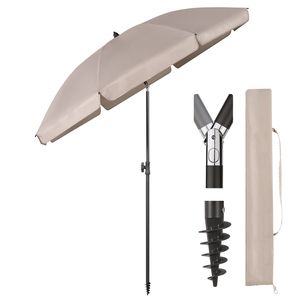 Sekey Sonnenschirm Rund Ø180cm Gartenschirm UV Schutz 50+ Strandschirm mit erdspieß & Schutzhülle, Neigungswinkel und Höhe verstellbar