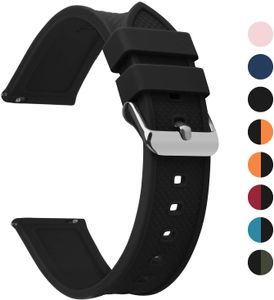 Silikon Uhrenarmband 22mm mit Schnellverschluss in 8 Farben, Regenbogen Weich Silikon Uhrenarmband mit Edelstahlschnalle, Schwarz