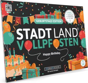 Stadt Land Vollpfosten® Geburtstags Edition – "Happy Birthday." | A4 Spielblock