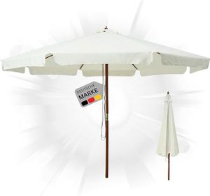 DELUKE® Sonnenschirm aus Holz PAUL Sandweiß| HxB 254x330cm | Sonnenschirm 330 cm Kurbelschirm Standschirm Sonnenschutz Gartenschirm Balkonschirm klassisch