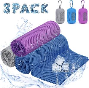 Kühltuch 3er Set, Mikrofaser Sport Handtücher Kühlendes Handtuch, Schnelltrocknend Kühlhandtuch (Blau/Grau/Lila)