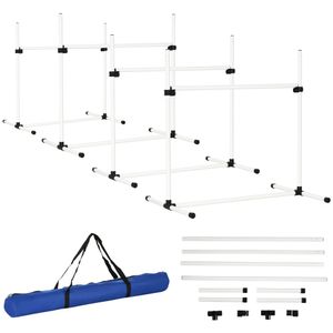 PawHut Sada překážek pro agility Slalomové tyče Sada pro výcvik psů 4 x překážky, plast, bílá, 99x65x94cm