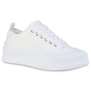 VAN HILL Damen Plateau Sneaker Stoff Schnürer Schnür-Schuhe 838181, Farbe: Weiß, Größe: 39
