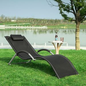 SoBuy OGS38-SCH Sonnenliege Gartenliege Relaxstuhl Liegestuhl mit Kopfkissen Schwarz BHT ca: 63x66x172cm