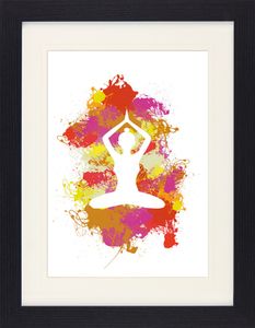Silhouetten Gerahmtes Bild Mit Edlem Passepartout | Wand-Bilder | Im Bilderrahmen - Yoga Lotos Pose, Farbkleckse (40 x 30 cm)