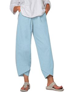 Lässige Einfarbige Damenhose Mit Taschen Abgeschnittene Hose,Farbe: Himmelblau,Größe:S