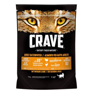 Crave Trockenfutter Adult für Katzen mit Truthahn und Huhn 750g