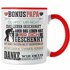 Trendation - Bonus Papa Tasse Stiefvater Geschenk Stiefvater Vatertag Lustiger Spruch (Rot)