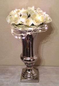 TRUMPET Keramikvase Trompetenvase Dekovase Blumenvase Vase Keramik Shabby Chic Silber 30 cm