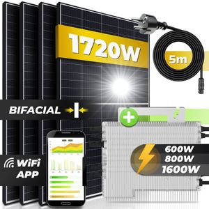 Solaranlage Balkonkraftwerk BIFAZIAL 1720W/1600W, (Deye Micro Inverter 1600W Drosselbar auf 600W, 5m Kabel, Solarkabel