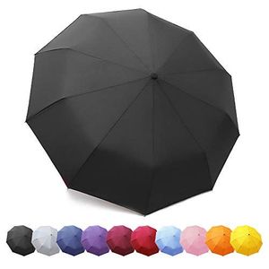 Regenschirm, Kompakt Taschenschirm mit Auf-Zu-Automatik - Sturmfest bis 140 km/h, Schirm für Klein, Leicht, Windsicher(Schwarz/Neu)