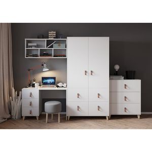 Kinderzimmer-Set Schrank Kommode Schreibtisch Wandregal Figo (Weiß/Weiß)