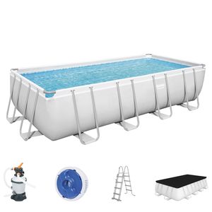 Power Steel™ Frame Pool Komplett-Set, eckig, mit Sandfilteranlage, Sicherheitsleiter & Abdeckplane 488 x 244 x 122 cm