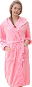 Winternachthemd für Paare, dickes Fleece, warm, mit Schnürung, verstellbarer Bund, Kapuzentaschen, gute Wasseraufnahme, mittellang, Damen-Homewear, Spa-Hotel-Bademantel