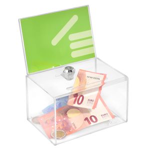 Zeigis® Spendenbox mit Plakateinschub in DIN A6 Quer mit Schloß / Aktionsbox / Losbox / Sammelbox / Acryl / Acrylglas