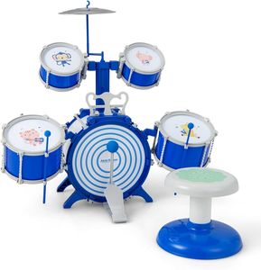 GOPLUS Kinder Schlagzeug, Kinder Trommel Set mit 5 Trommel & Trommelstock & Becken & Pedal, Kinderschlagzeug mit Tiermuster, mit Notenständer & Hocker