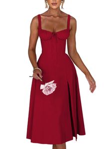 Damen Sommerkleider Ballkleid Langes Kleid Elegant Ärmellose Kleider Freizeitkleider Rot,Größe M