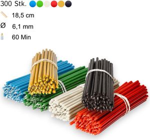 300 Stk Bienenwachskerzen N80 hochwertige Ritualkerzen 20,5 cm Ø-6,6 mm I 80 Min Brenndauer I in Gelb Rot, Grün, Blau, Schwarz, Weiß