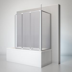 Schulte Duschabtrennung für Badewanne, 3-teilig mit Seitenwand, Faltwand: 129 x 140 cm, Seitenwand geeignet für eine Wannentiefe von 72 - 75 cm, Kunstglas Softline hell, Alu-Natur