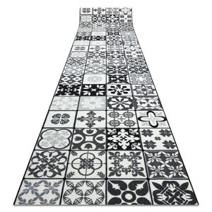 Pogumovaný běhoun AZULEJO PATCHWORK vzor Lisabonské obklady šedá / černý šedá 80x300 cm
