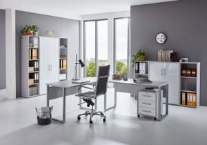 BMG Möbel Büromöbel-Set, Office Edition Set 5, grau/ weiß hochglanz