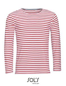 SOLS Pánské tričko s dlouhým rukávem a pruhy 01402 Pestrobarevná bílá/červená XXL
