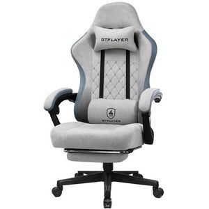 GTPLAYER Herní židle Ergonomické herní křeslo Stolní židle PC Gamer Racing Chair s látkovým povrchem, pružinovým sedákem, spojovacími područkami, s podnožkou s nosností až 153 kg Grey