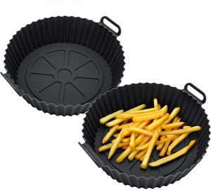 Airfryer Silikon Form rund 20,5 cm wiederverwendbar - 2er Set - Kunststoff Backform für die Heißluftfritteuse BPA-frei - Silikonform Silikoneinsatz Silikon Einsatz Backform für Heißluft Fritteuse