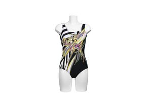 Pacific Fashion Badeanzug  Multicolor schwarz-weiss-bunt Frontprint  30600, Gr. 50 B